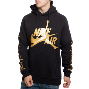 Nike Air Jordan Retro Y2K Vintage Logo Black Gold Pullover Hoodie Sweatshirt
